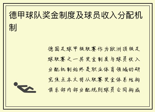 德甲球队奖金制度及球员收入分配机制